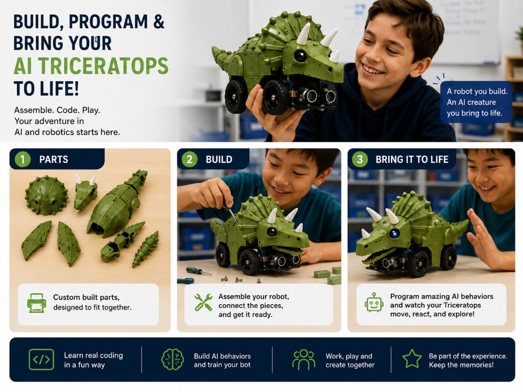 Build, program, and bring your AI Triceratops to life